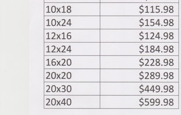 Canvas Tarp Size and Price Chart